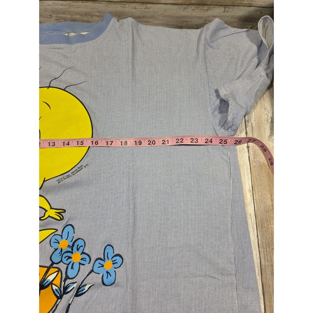 Vintage 1997 Looney Tunes Tweety Bird Night Shirt Blue Stripe Graphic Womens - Picture 6 of 10